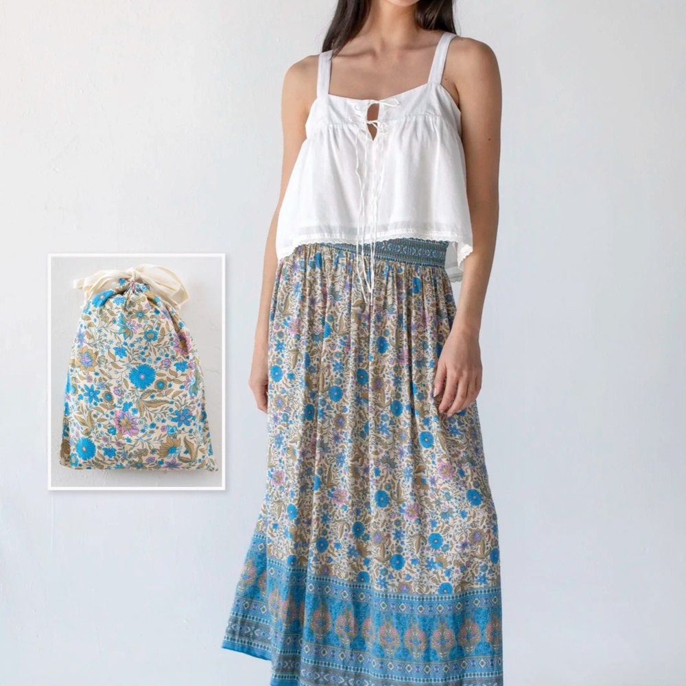 NATURAL LIFE | Skirt-In-A-Bag Tan Blue Border Turquoise NWT Small